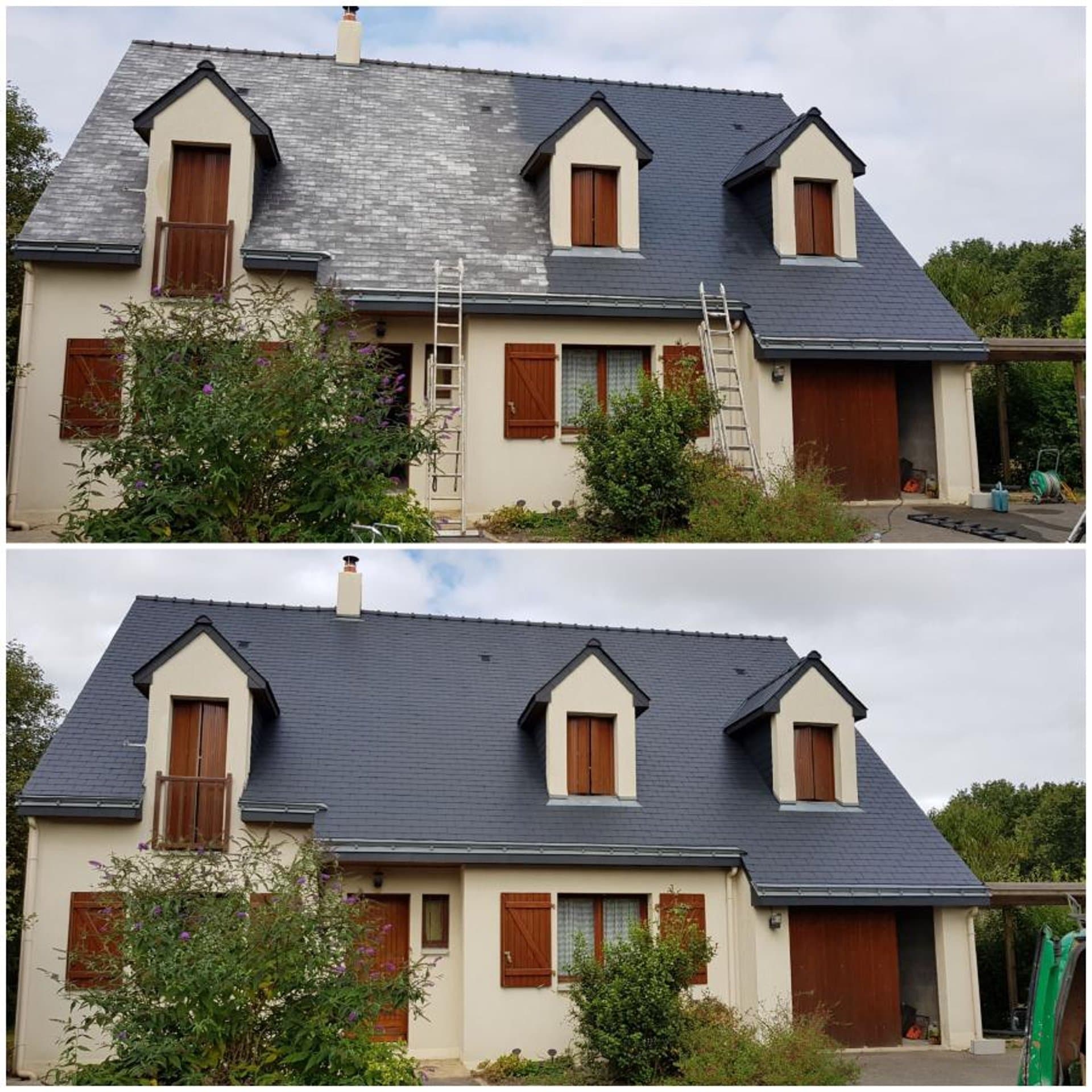 Toiture en ardoise refaite autour de trois lucarnes